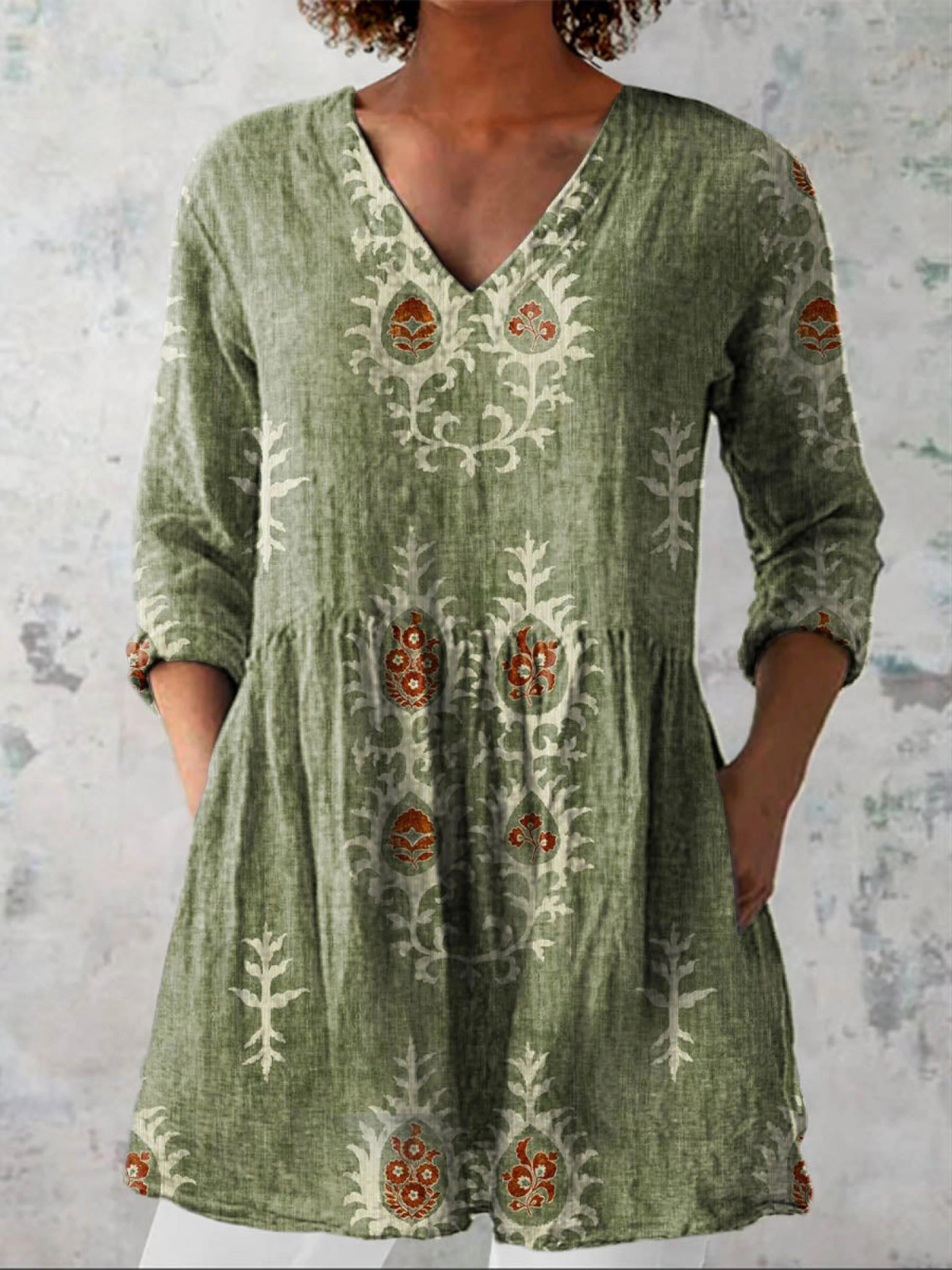 Maeve | Camisa de Cuello en V Larga Vintage