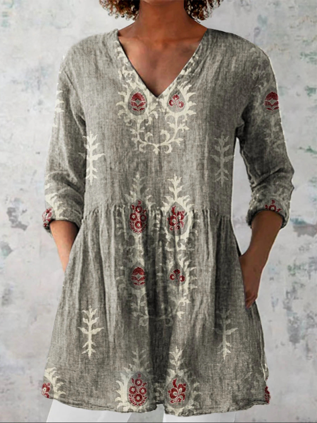 Maeve | Camisa de Cuello en V Larga Vintage