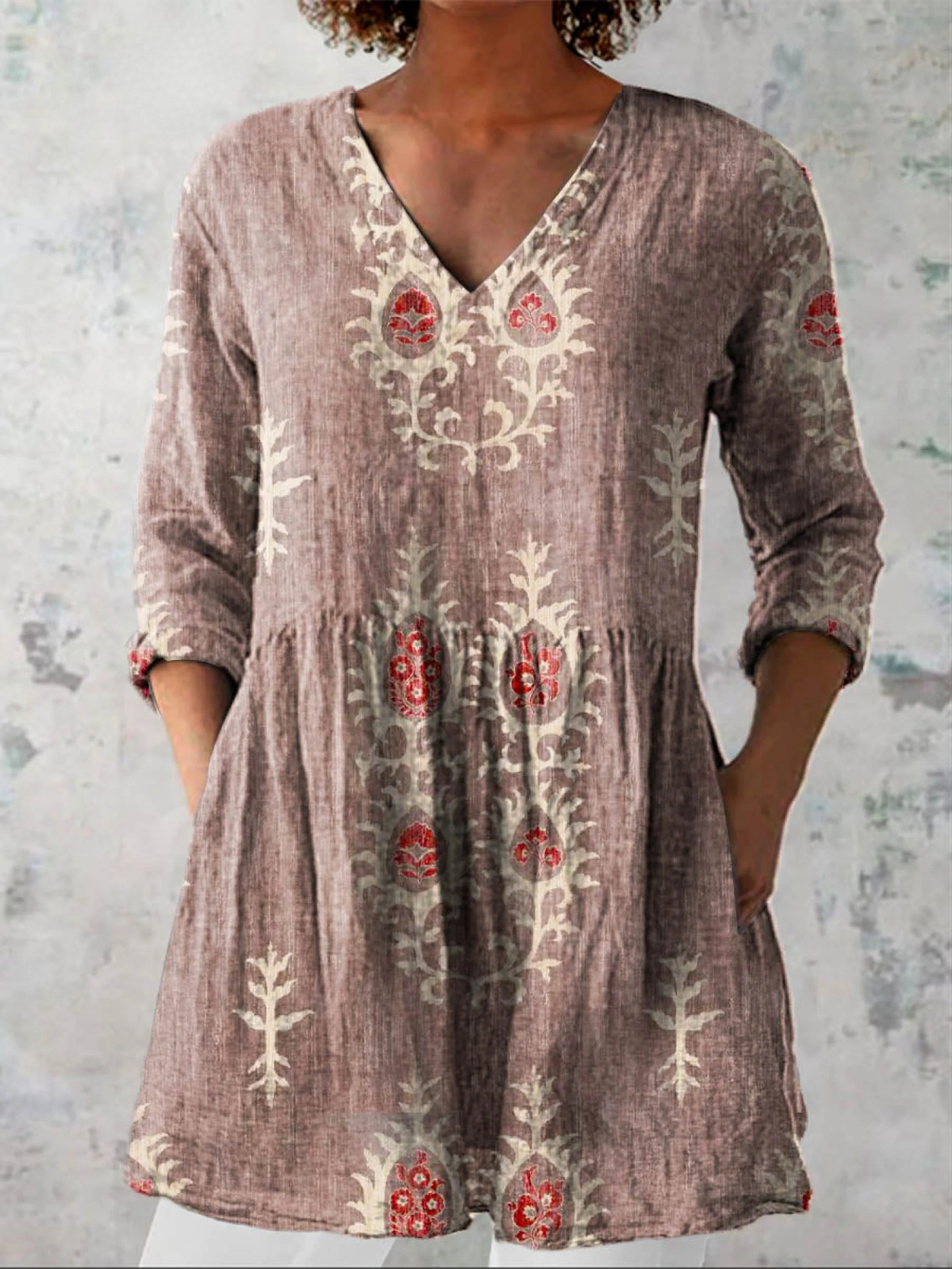 Maeve | Camisa de Cuello en V Larga Vintage