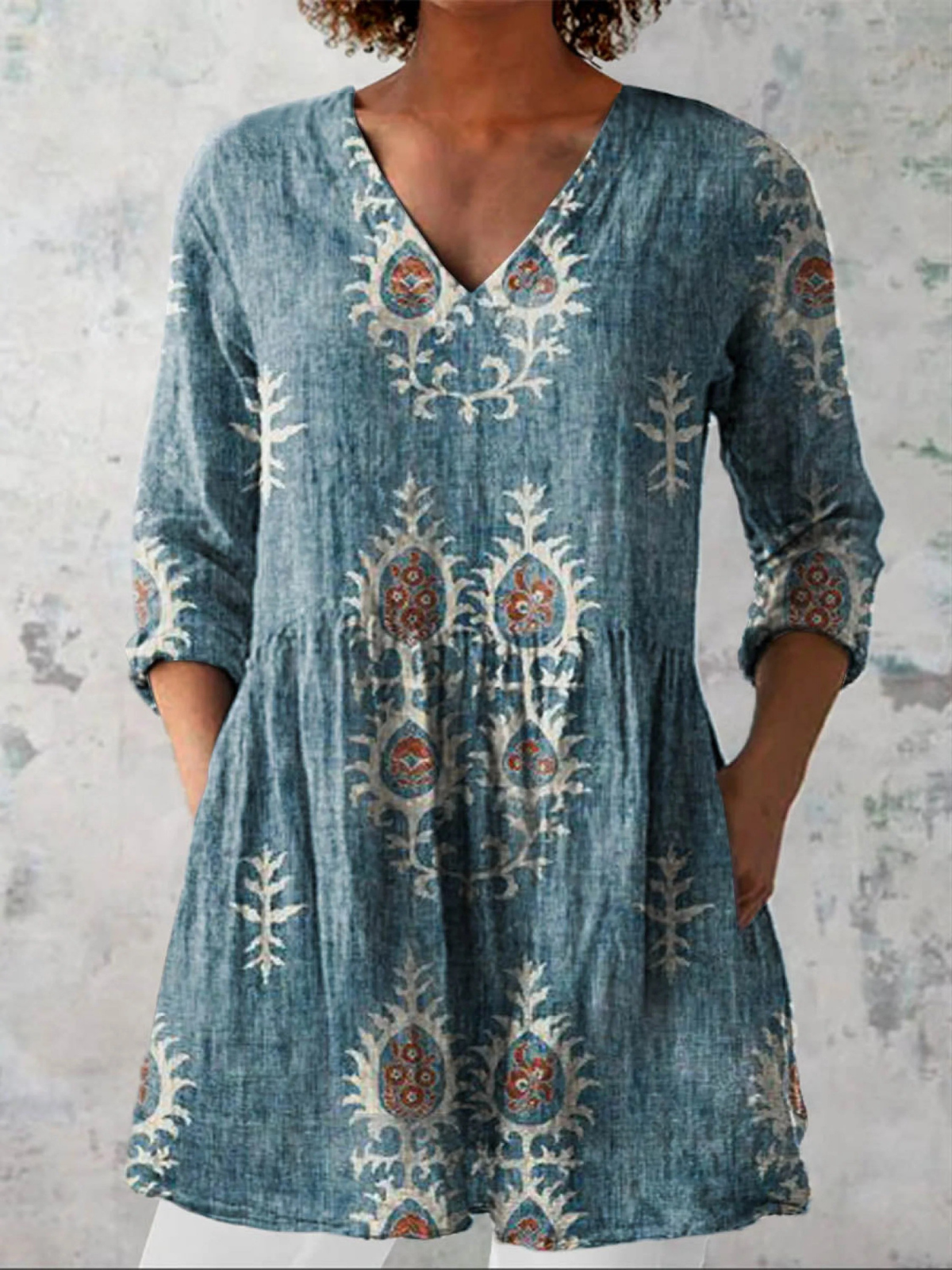Maeve | Camisa de Cuello en V Larga Vintage