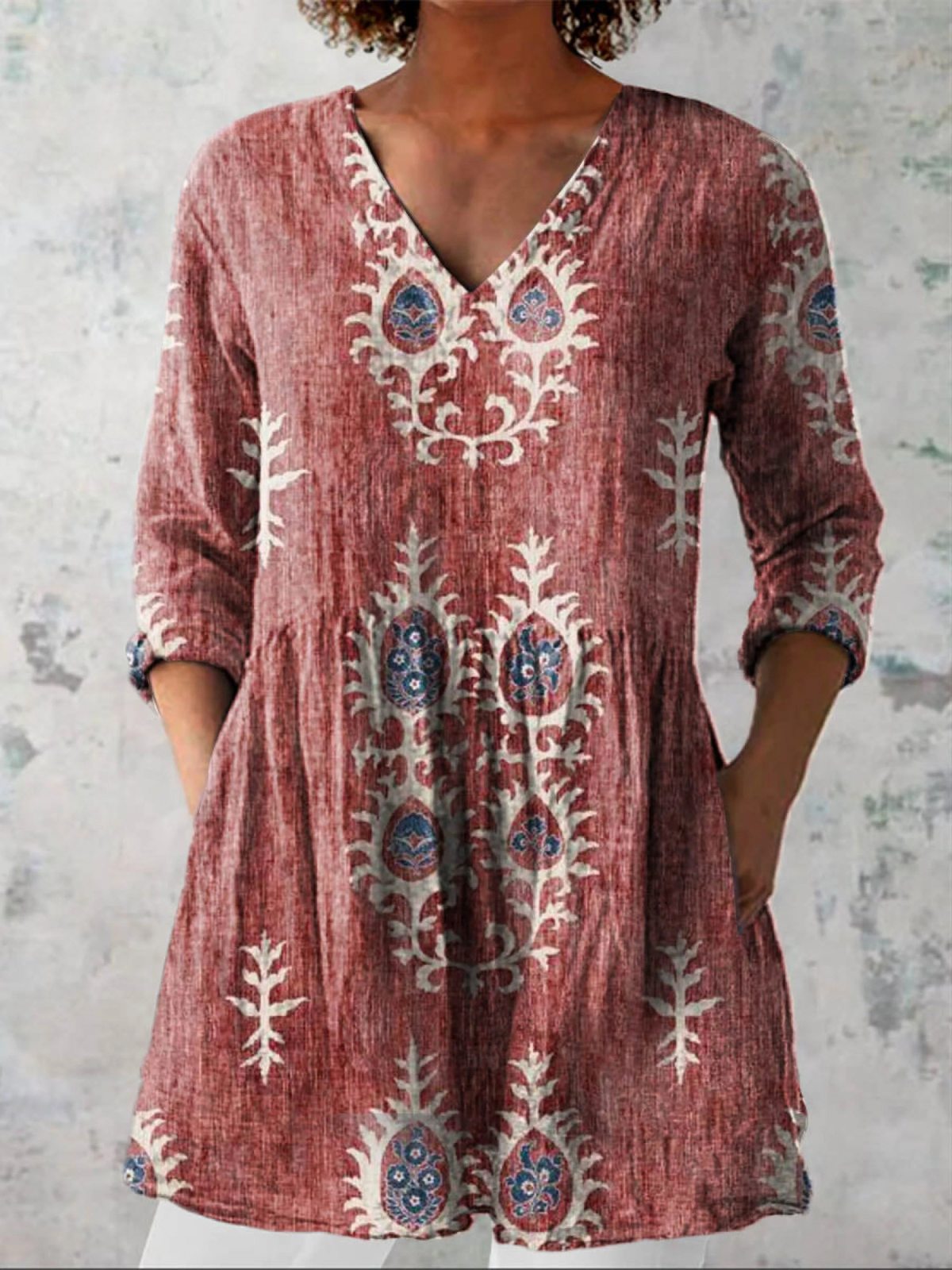 Maeve | Camisa de Cuello en V Larga Vintage