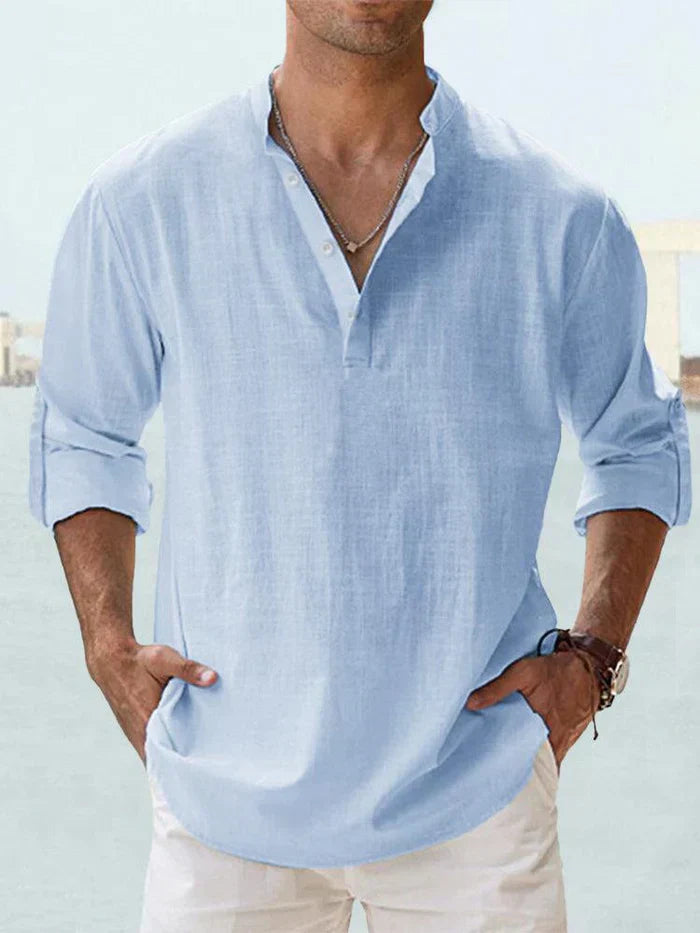 SAMU | CAMISA DE LINO TRANSPIRABLE PARA HOMBRE — Color: Azul Cielo