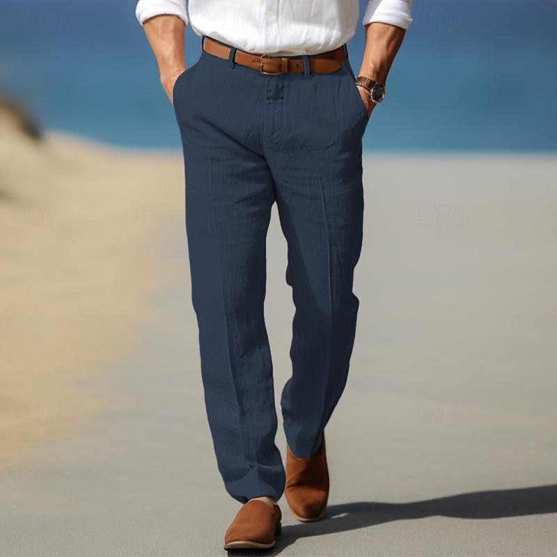 PANTALON HOMME LUXE EN LIN PREMIUM (AVEC PASSANTS POUR CEINTURE)
