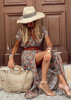 Noelia | Vestido largo bohemio fluido con cinturón