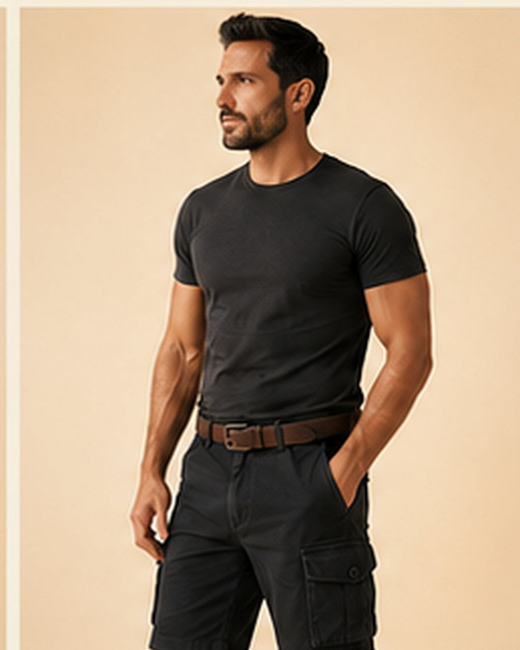 Short cargo Pepe negro en modelo, vista tres cuartos