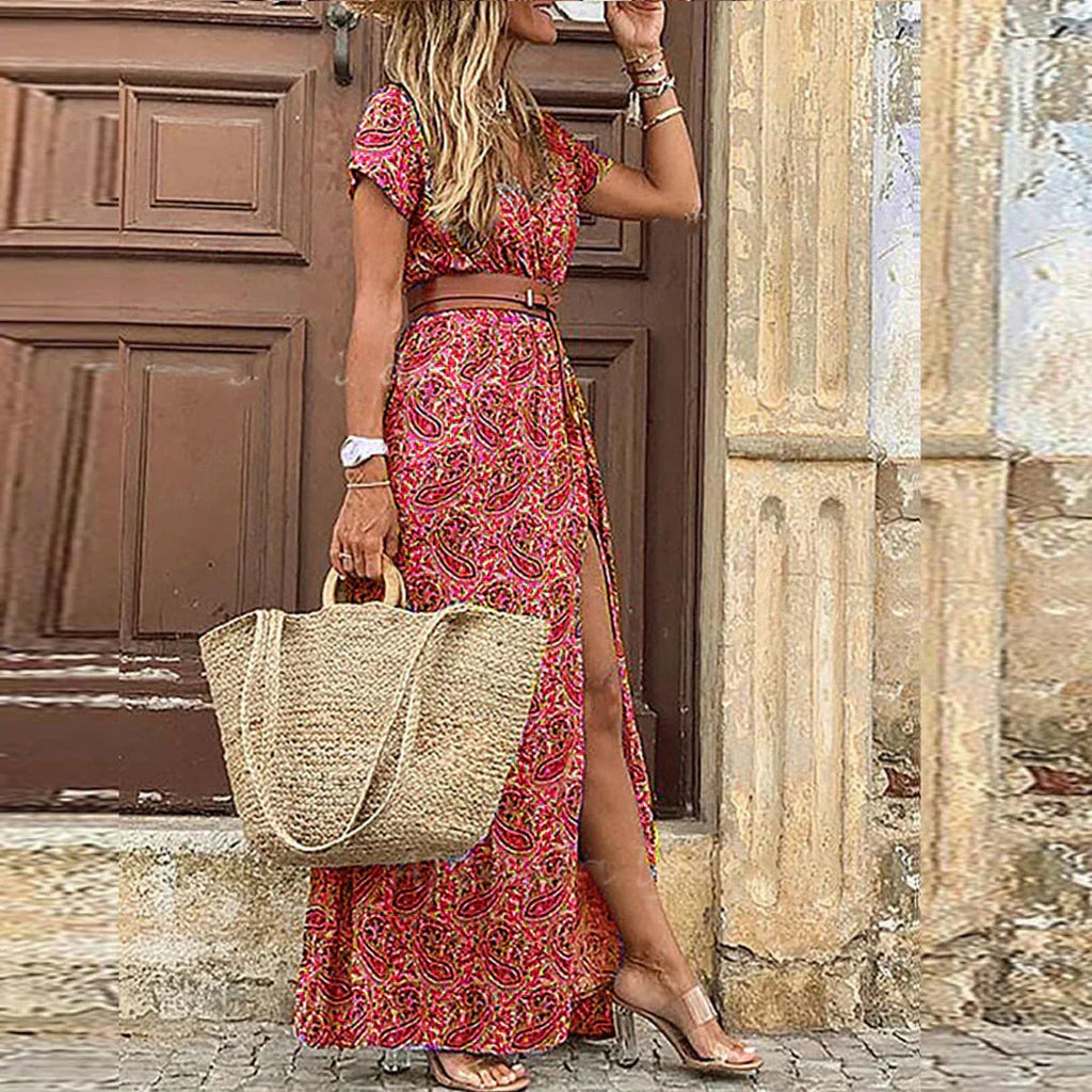 Noelia | Vestido largo bohemio fluido con cinturón