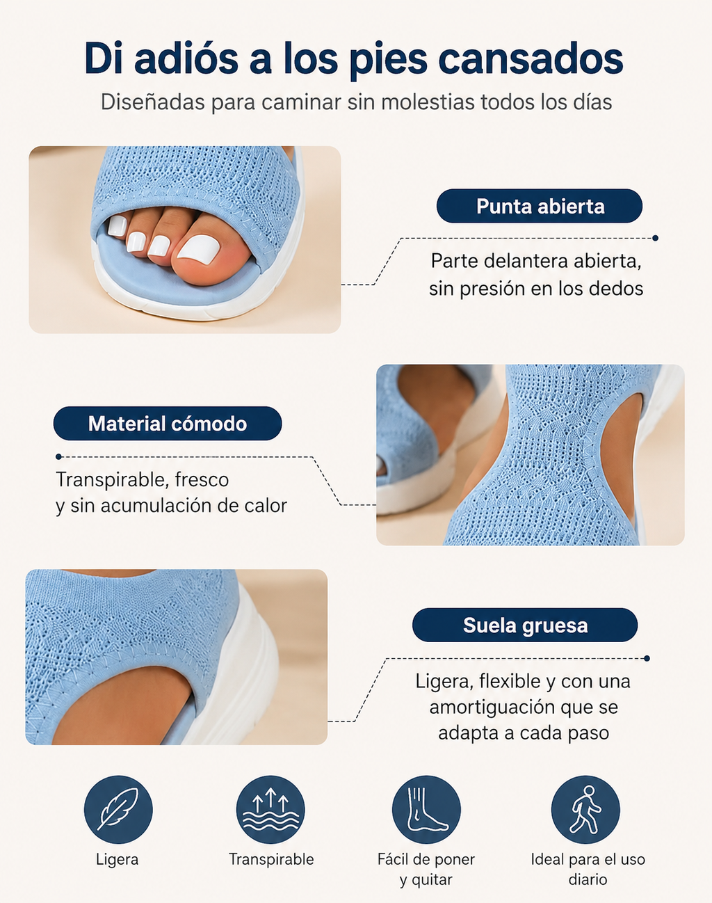 VERA | SANDALIAS PLANAS TRANSPIRABLES CON PUNTERA ABIERTA PARA MUJER - VERANO